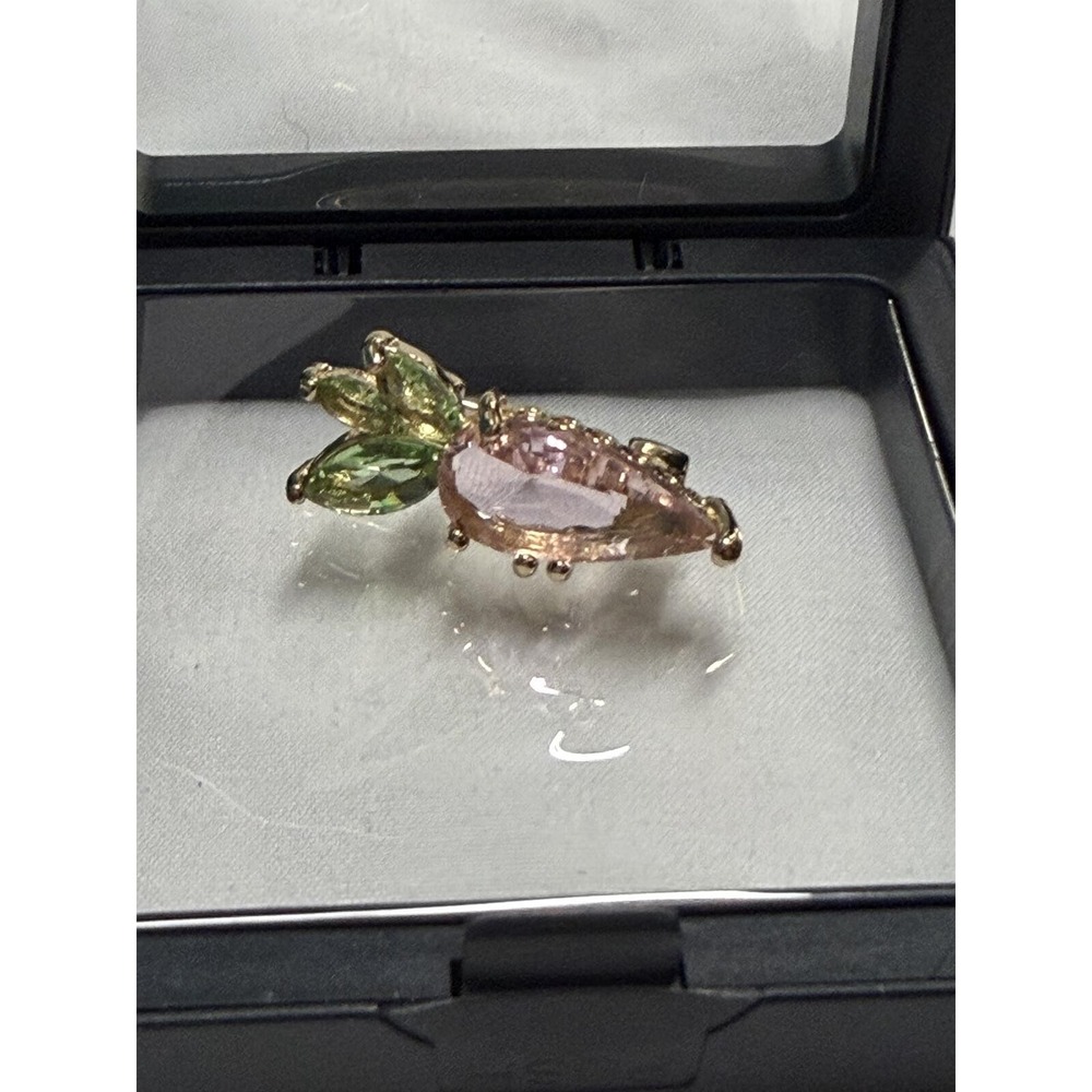 Vintage Style strawberry Brooch with Green and Pink Stones
